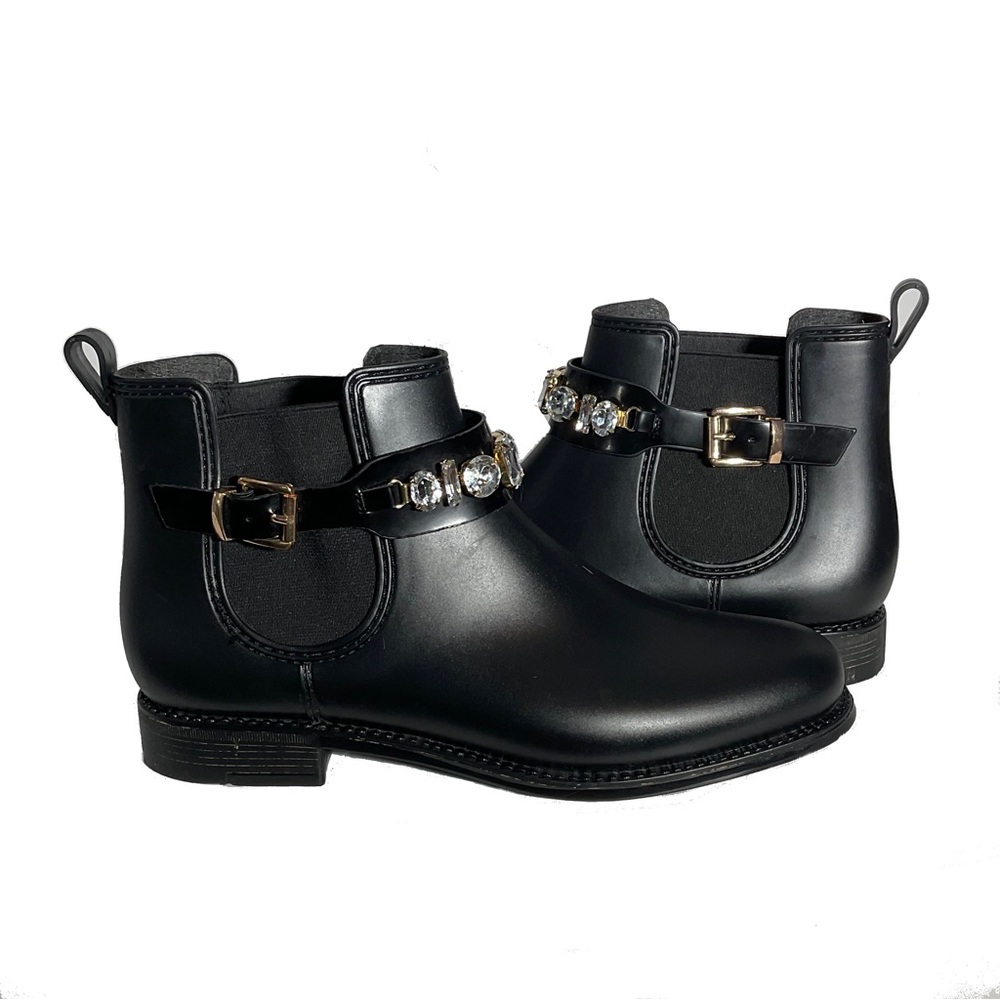 Henry Ferrera Marsala Women’s Black Gem Embellished Short Rain Boots Size 8. - Picture 1 of 16